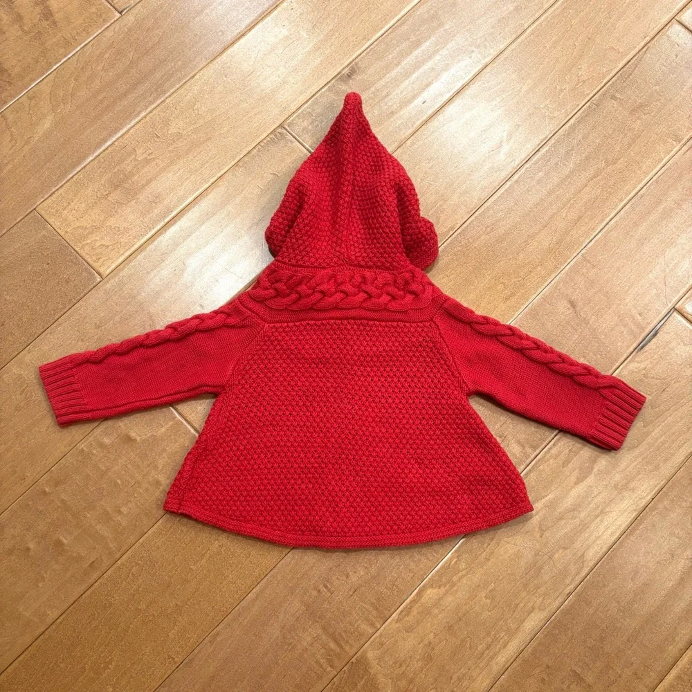 Baby Gap Girls Red Knit Cardigan Sweater w/ Hood Button-up Cotton 6-12 months